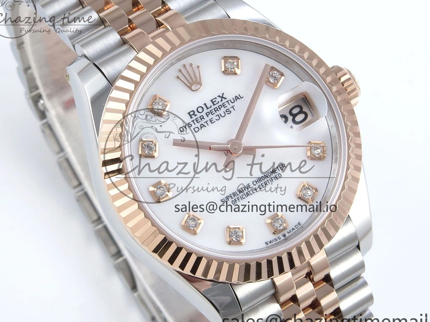 MiroTime 0102 QuickDry DateJust 31 278271 ARF 1:1 Best Edition 904L Steel White MOP Diamonds Dial on SS RG Jubilee Bracelet ETA 517